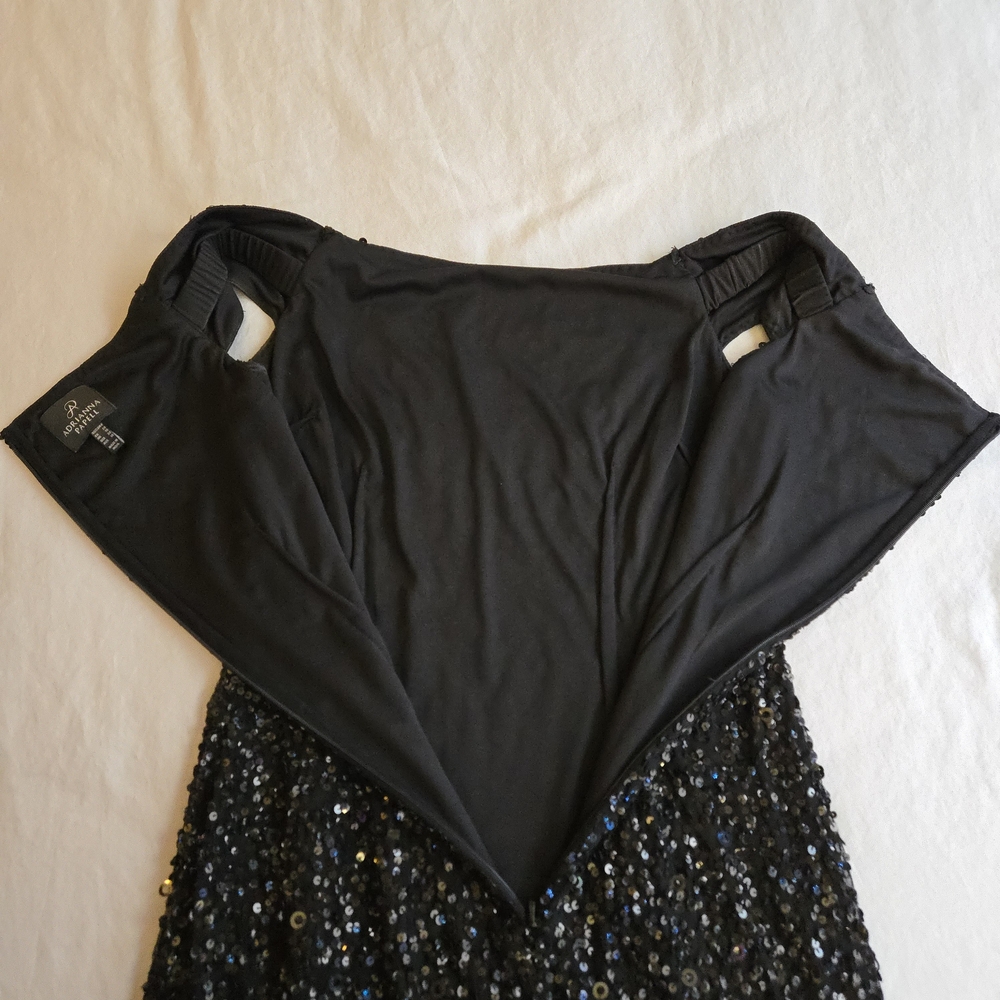 Adrianna Papell Black Sequin Off-Shoulder Midi Evening Party Dress MI3 - Picture 14 of 16